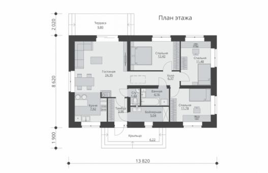 Проект одноэтажного дома с террасой