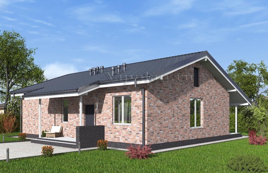 Одноэтажный дом с тремя спальнями, кухней-гостиной и террасой